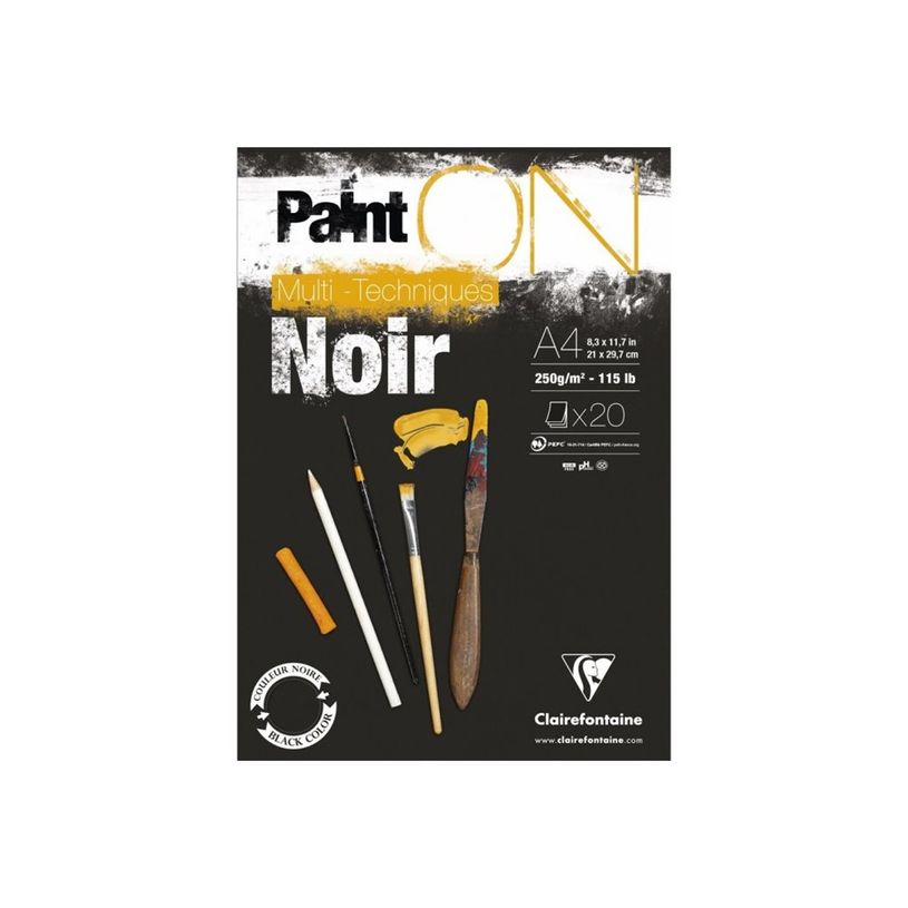 3329689751698-Clairefontaine PaintON - Bloc - gommé - A4 - 20 feuilles - noir profond-P_300054952_1-0