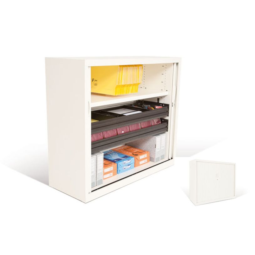 -Armoire métallique basse monobloc à rideaux - 105x120x45cm - beige--0