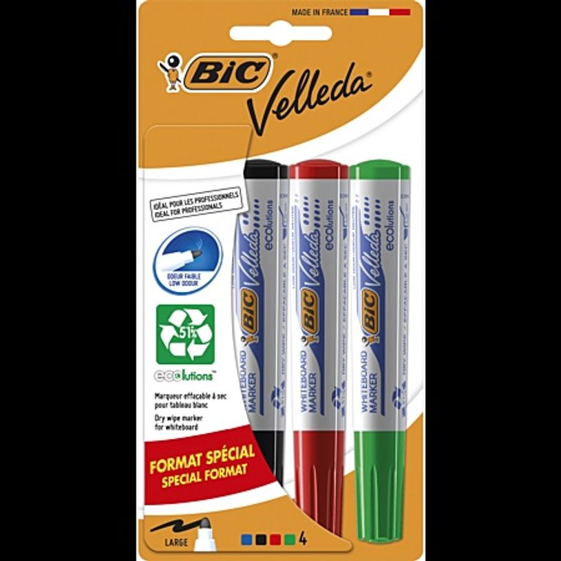3086123360709-BIC - 4 marqueurs Velleda - bleu, noir, rouge, vert--0