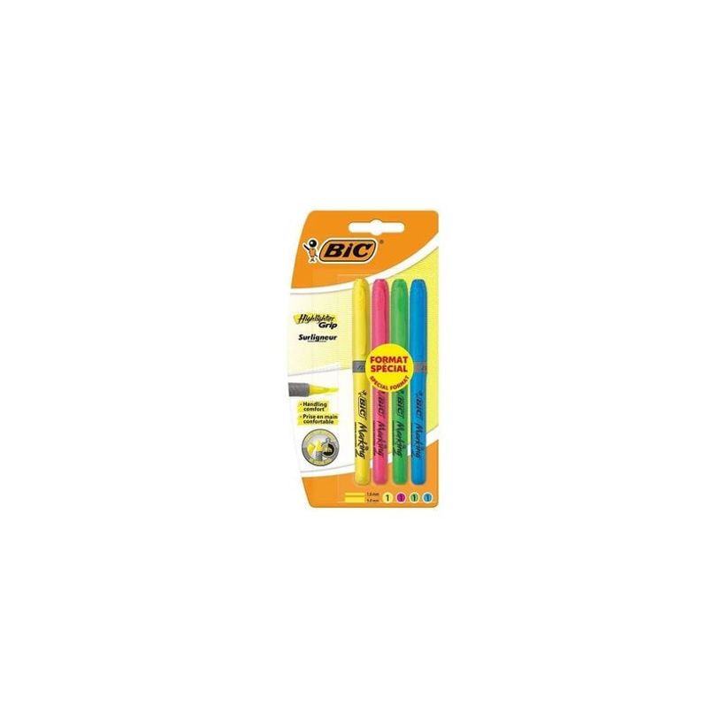 3086123504127-BIC - 4 surligneurs Highlighter Grip - couleurs assorties--0
