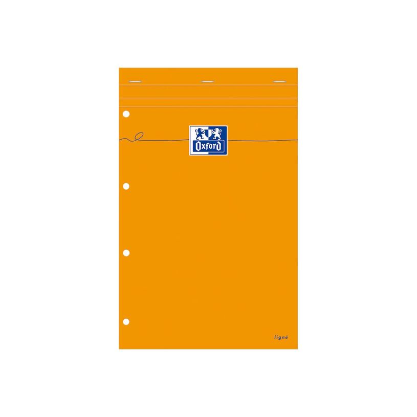 3020121062876-Oxford - Bloc notes - A4 + - 160 pages - ligné jaune - 80G - perforé - orange-P_302318_1-0