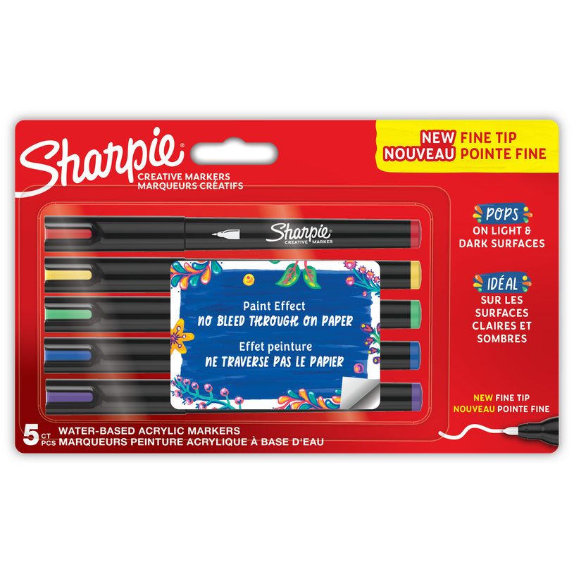 3026982129123-Sharpie – 5 Marqueurs Créatifs Pointe Fine – Couleurs Vives Assorties--0