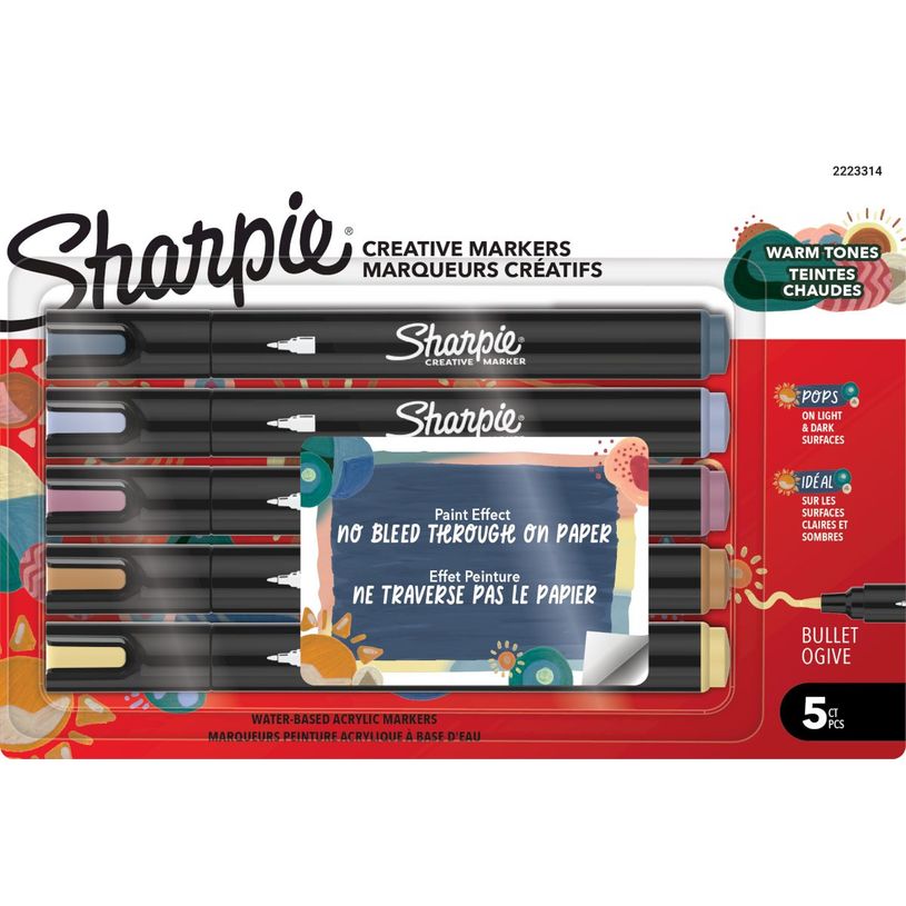 3026982233141-Sharpie – 5 Marqueurs Créatifs Pointe Ogive – Couleurs Chaudes Assorties--0