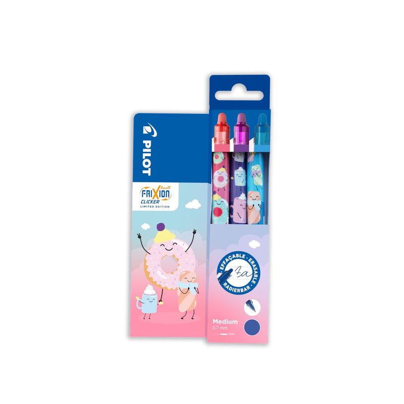 3131910458821-Pilot Frixion Ball Clicker SWEET PARADISE x3 - roller effaçable - 0,7mm - encre bleu--0