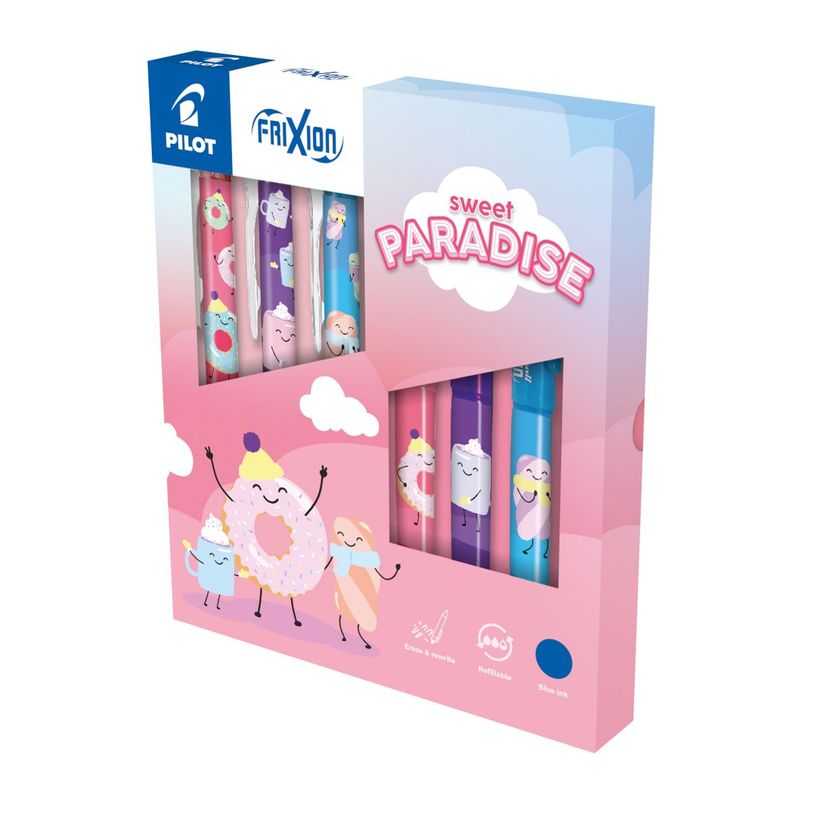 3131910458838-Pilot Frixion Ball et Clicker SWEET PARADISE x6 - roller effaçable - 0,7mm - encre bleu--0