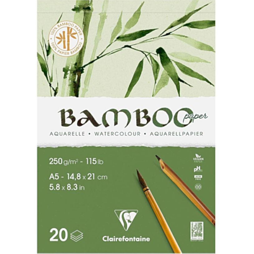 3329689759182-Clairefontaine Bamboo - Bloc encollé aquarelle - 20 feuilles - A5 - 250 gr--0