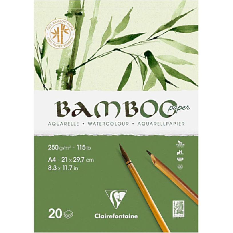 3329689759199-Clairefontaine Bamboo - Bloc encollé aquarelle - 20 feuilles - A4 - 250 gr--0