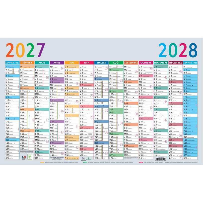 3660942005098-Calendrier Multicolore - 13 mois sur 1 face - 65 x 40,5 cm - Exacompta--0