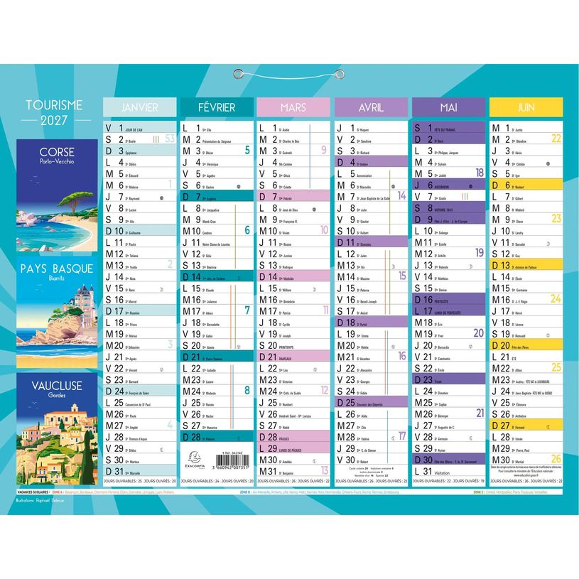 3660942007351-Calendrier illustré Tourisme - 6 mois par face - 43 x 33,5 cm - Exacompta--0