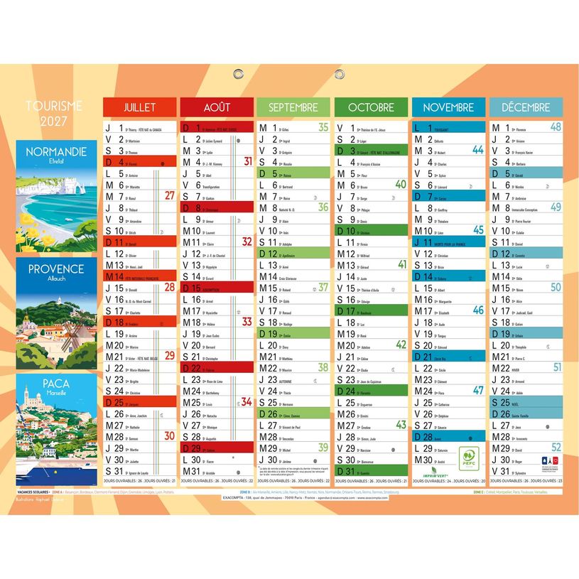 3660942007351-Calendrier illustré Tourisme - 6 mois par face - 43 x 33,5 cm - Exacompta--1