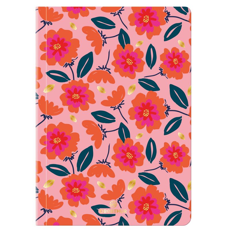 3664447204031-Carnet A6 ligné/petits carreaux Salto fleurs roses orange--0