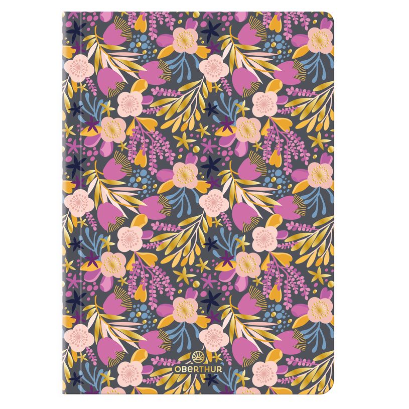 3664447204048-Carnet A6 ligné/petits carreaux Salto fleurs mauves--0
