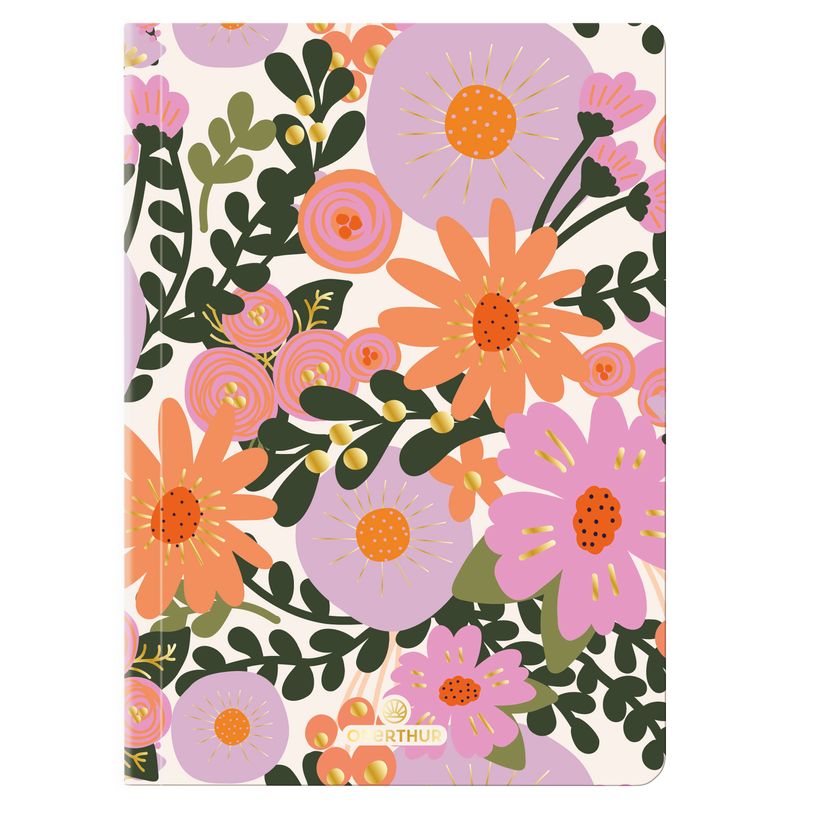 3664447204079-Carnet A6 ligné/petits carreaux Salto fleurs rose pastel--0