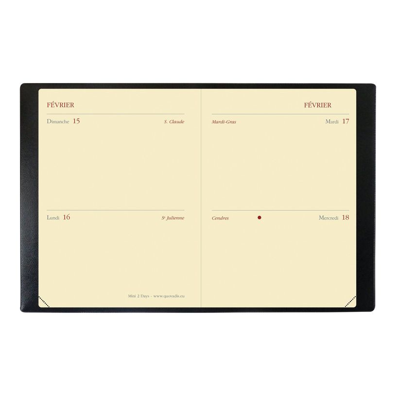 3371010140060-Quo Vadis - Agenda - Mini 2 Days Prestige - 2 jours par page - Français - Impala - Noir - 12 mois de janvier à décembre - 7x10 cm - Papier Clairefontaine ivoi-P_370101_1-5