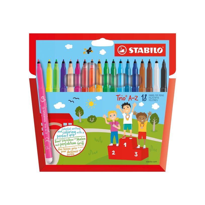 4006381355650-STABILO Trio A-Z - 18 Feutres - pointe moyenne - format spécial-P_378118_1-2