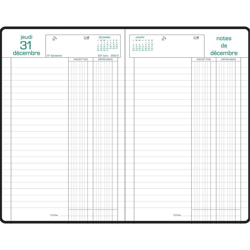 3660942007566-Agenda de bureau Carré - Recettes et dépenses - 1 jour par page - 13,5 x 21 cm - disponible dans différentes cou--3