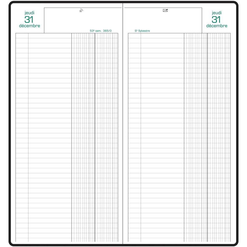 3660942007689-Agenda de bureau Banquier long - Euro et Cents - 1 volume - 2 pages par jour - 16 x  34 cm - disponible dans différentes coul--1