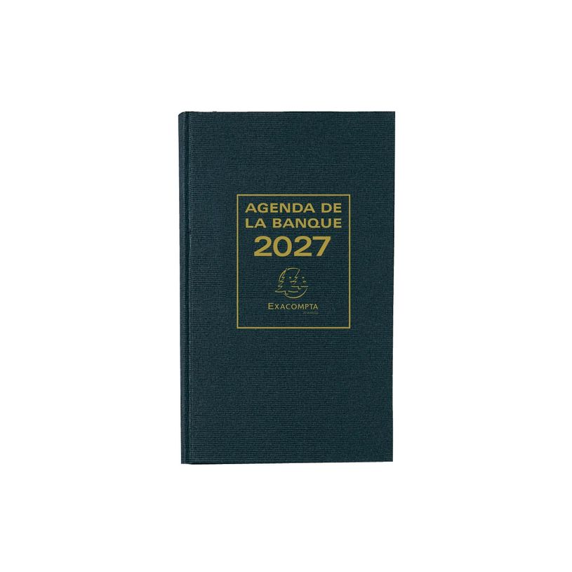 3660942007696-Agenda de bureau Banquier Large - Euros et Cents - 1 volume - 2 pages par jour - 17,5 x 28 cm - Noir - --0