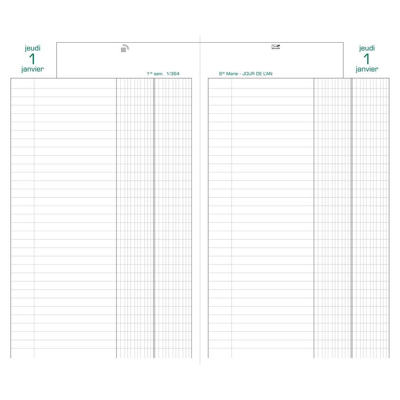 3660942007696-Agenda de bureau Banquier Large - Euros et Cents - 1 volume - 2 pages par jour - 17,5 x 28 cm - Noir - --1
