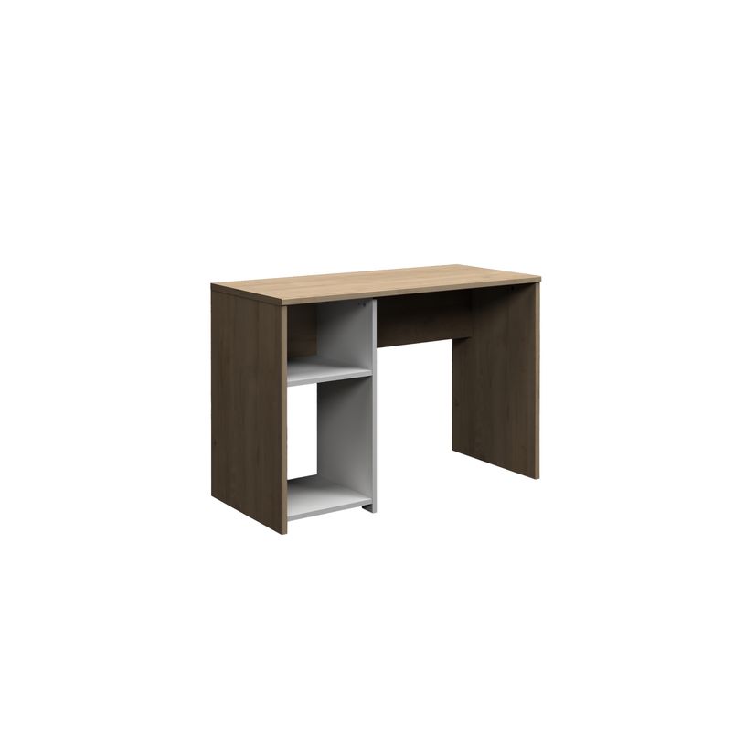 3483601209411-Bureau home office - Finition blanc et imitation chêne avec 1 partie rangement --1