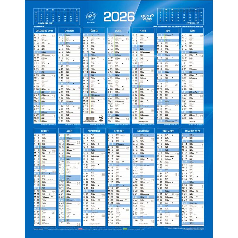 3371010395811-Quo Vadis - Calendrier vertical 12 mois sur 1 face - 43 x 55 cm - bleu--0
