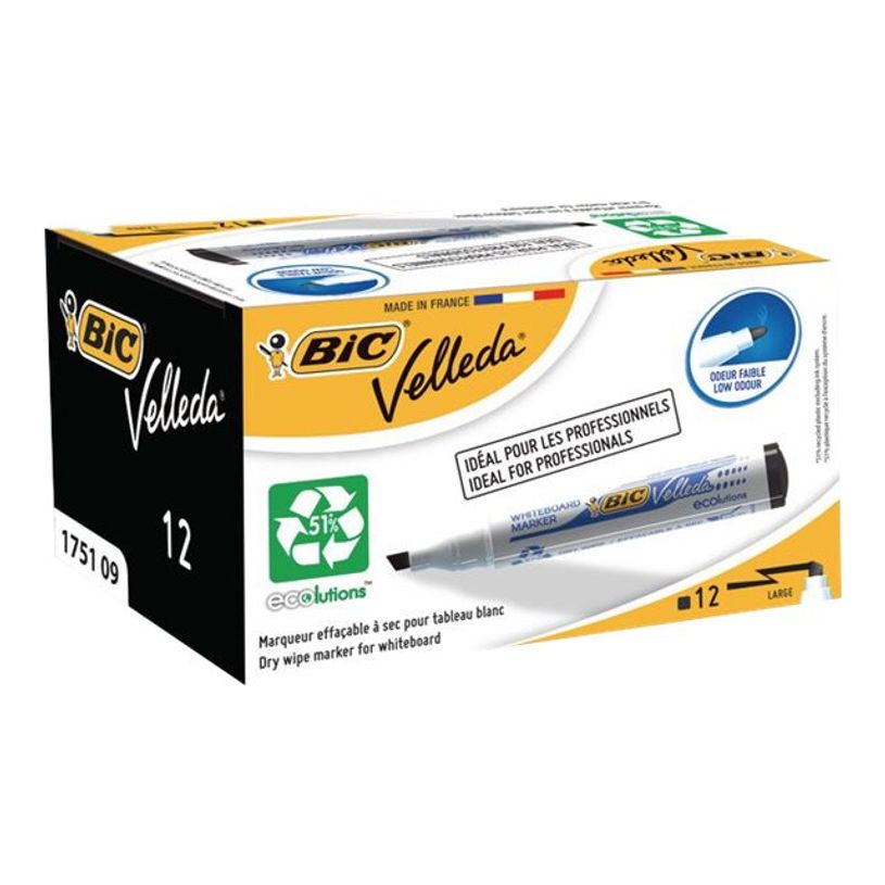 3086121751097-BIC VELLEDA 1751 - Pack de 12 - Marqueurs effaçables - pointe biseau - noir-P_400000008_2-1