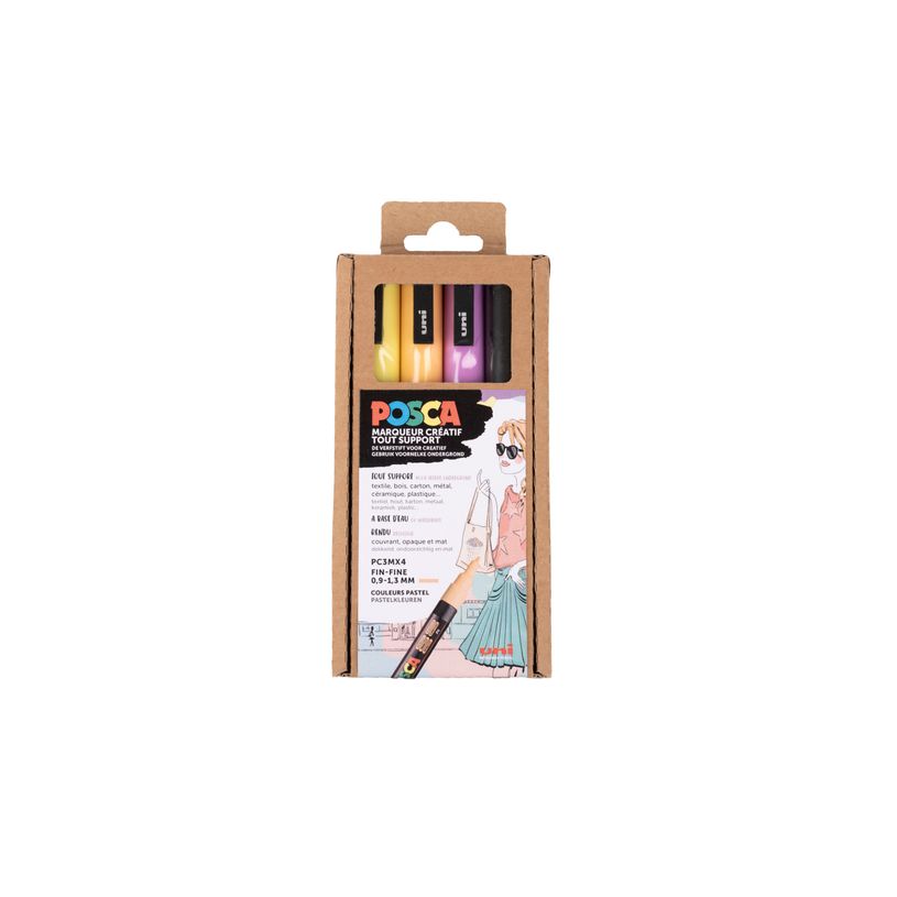3296280042886-Posca - Pack de 4 feutres pastel - pointe fine - noir, lavande, abricot, jaune-P_400000164_1-0