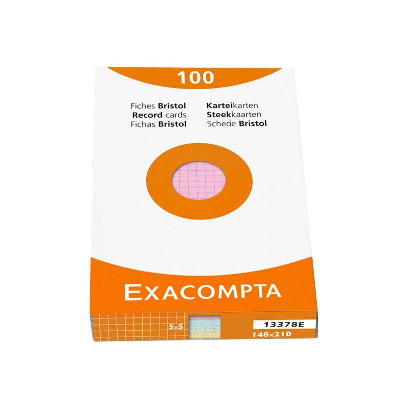 3130630133780-Exacompta - Pack de 100 Fiches Bristol - A5 - petits carreaux - non perforées - couleurs -P_400000620_2-0