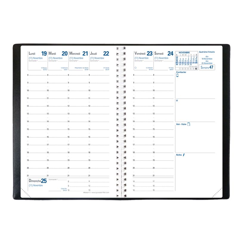 3371010447398-Agenda à spirale Club Affaires - 1 semaine sur 2 pages - 10 x 15 cm - gris - Quo Vadis-P_400000786_3-1