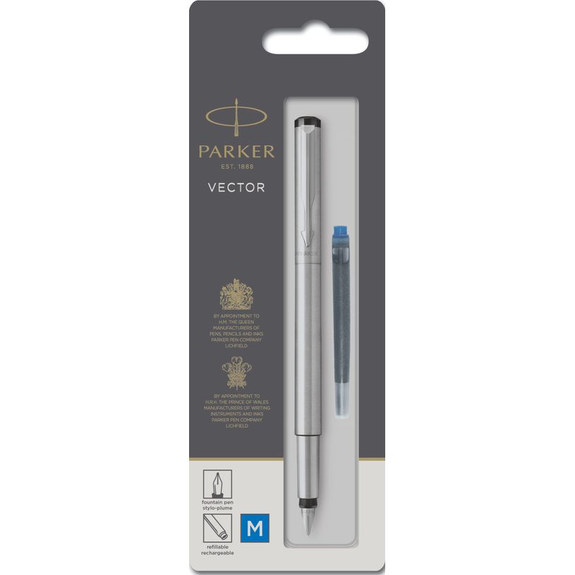3501178708059-Parker Vector - Stylo plume + 1 cartouche - acier-P_400001298_1-0