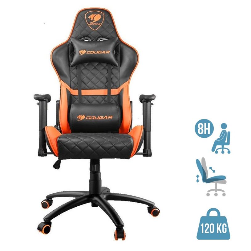 4715302440459-Fauteuil gamer ARMOR ONE - accoudoirs réglables - appui-tête intégré - noir et orange-P_400001309_1-0