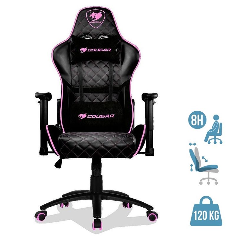 4715302442569-Fauteuil gamer ARMOR ONE - accoudoirs réglables - appui-tête intégré - noir et rose-P_400001311_1-0