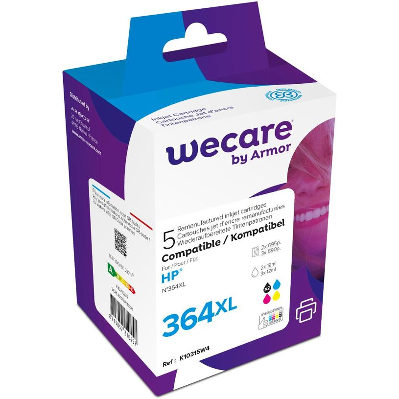 0004000015569-Cartouche compatible HP 364XL - pack de 5 - noir x2, cyan, magenta, jaune - Wecare-P_400001556_1-0