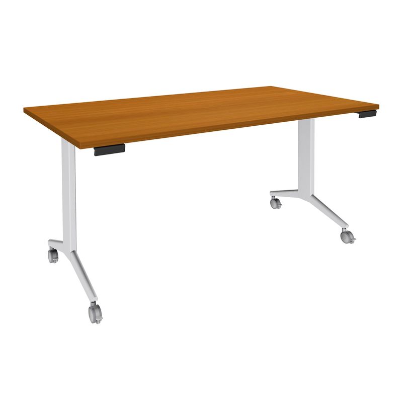 3253310171572-Table de réunion abattantes - L160 x P80 cm - pied blanc - plateau imitation merisier-P_400001674_1-0