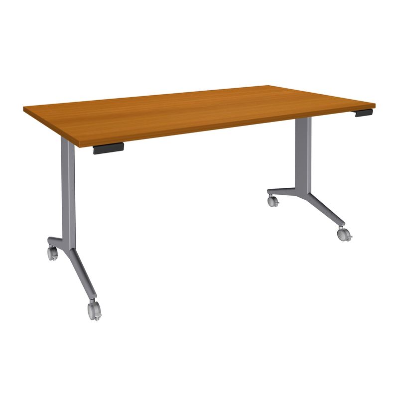 3253310171589-Table de réunion abattantes - L160 x P80 cm - pied alu - plateau imitation merisier-P_400001675_1-0