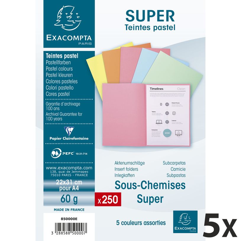 3288588501004-Exacompta Forever Bengali - 1250 Sous-chemises - 60 gr - couleurs assorties (5 paquets de -P_400001844_2-0