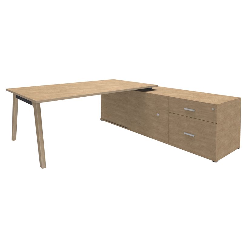 3253310171800-Bureau WOODY Manager - L210 x P100 x H72,5 cm - console retour à droite L200 x P60 cm - pieds carbone - -P_400001887_1-0