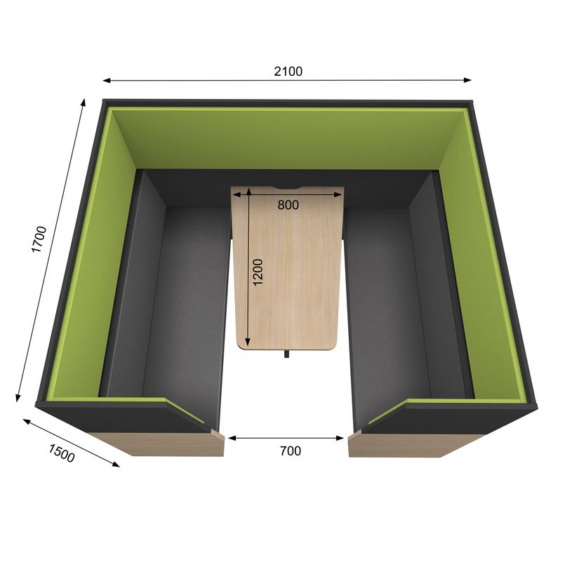 3253310170018-Box acoustique IN'TEAM - L210 x H 150 x P170 cm - 6 places avec table - structure chêne gris et car-P_400001897_5-4