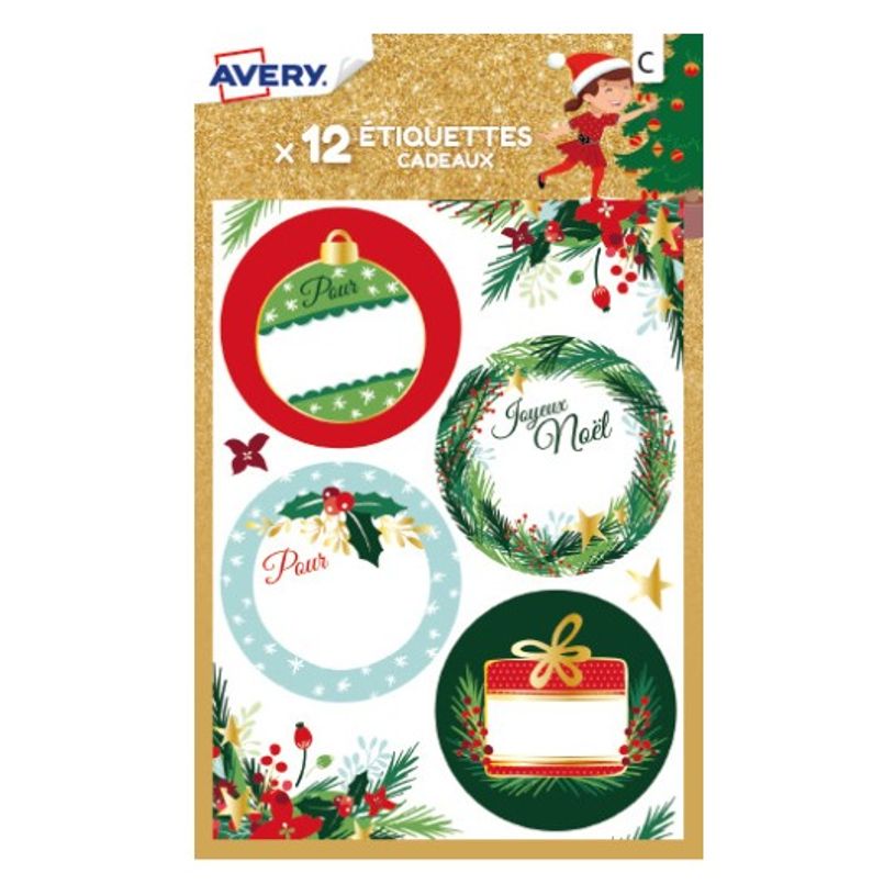 5014702140785-12 étiquettes cadeaux de Noël, motifs traditionnels, floral-P_400002027_2-0