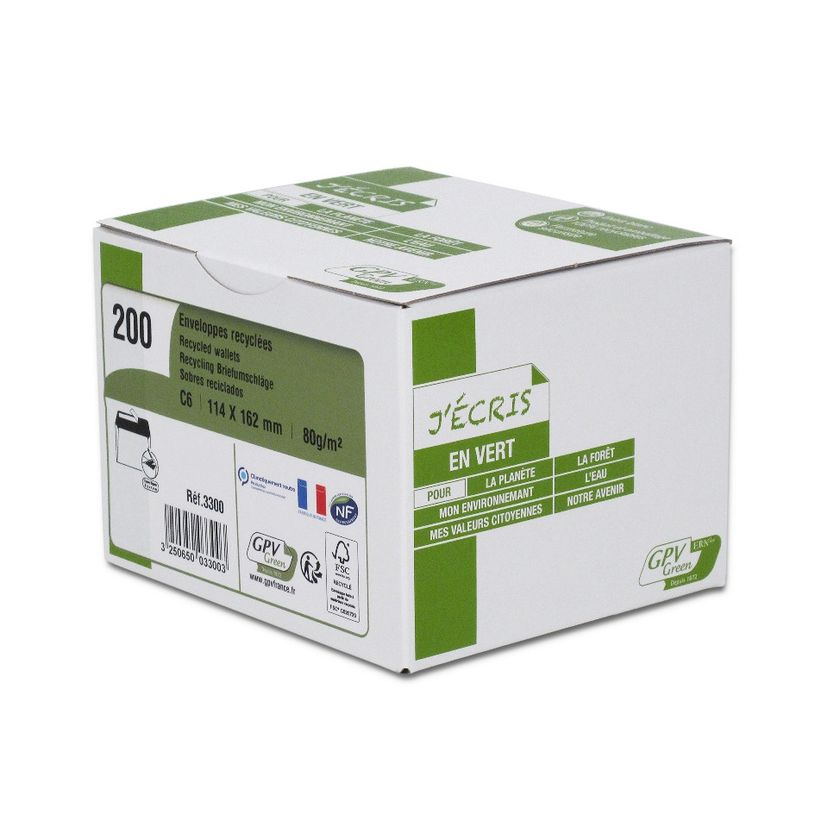 3250650033003-GPV Green - 200 Enveloppes recyclées C6 114 x 162 mm - 80 gr - blanc - bande adhésive ou-P_400002451_1-0