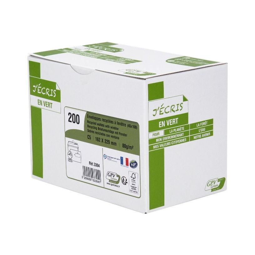 3250650033041-GPV Green - 200 Enveloppes recyclées C5 162 x 229 mm - 80 gr - fenêtre 45x100 mm - blanc - ba-P_400002455_1-0