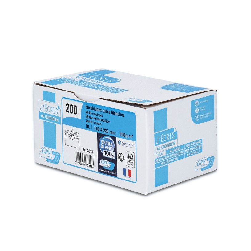 3250650033119-GPV - 200 Enveloppes DL 110 x 220 mm - 100 gr - sans fenêtre - blanc - bande adhésive-P_400002462_1-0