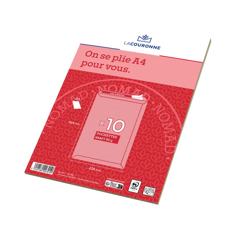 3240180003010-La Couronne - 10 Pochettes  C4 229 x 324 mm - 90 gr - sans fenêtre - brun - bande auto-ad-P_400002468_1-0
