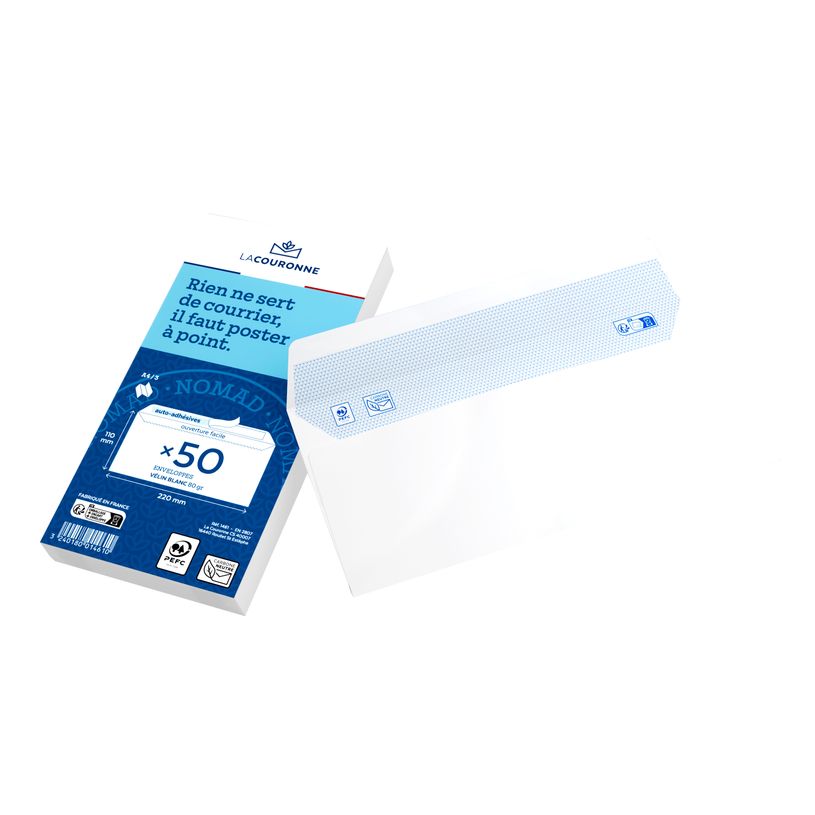 3240180014610-La Couronne - 50 Enveloppes DL 110 x 220 mm - 80 gr - blanc - sans fenêtre - bande auto-a-P_400002472_1-0
