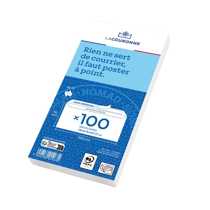 3240180014634-La Couronne - 100 Enveloppes DL 110 x 220 mm - 80 gr - sans fenêtre - blanc - bande auto--P_400002473_1-0