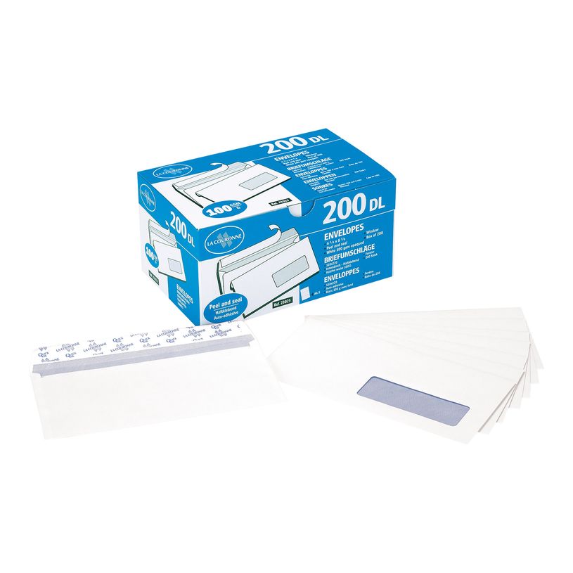 3240180230232-La Couronne - 200 Enveloppes C6 114 x 162 mm - 100 gr - blanc - sans fenêtre - bande auto-P_400002477_1-0