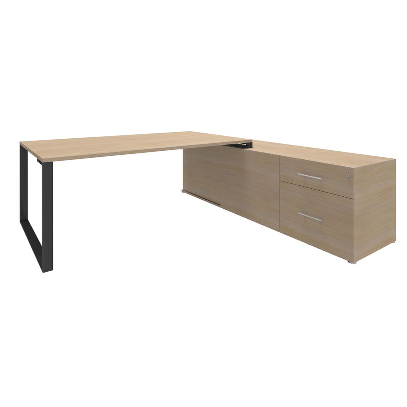 3253310171169-Bureau LOFTER Manager - L180 x P100 x H72,5 cm - console retour à droite (tiroirs) - pieds carbone - -P_400002612_1-0