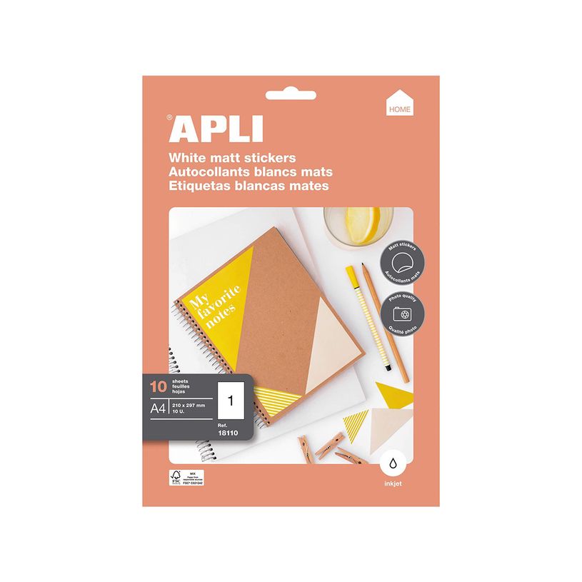 8410782181101-Apli Agipa - 10 Étiquettes blanches A4 - qualité photo mat - réf 18110-P_400002972_2-0