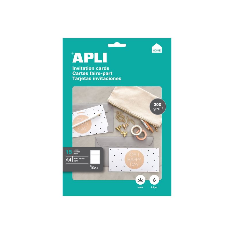 8410782179016-Apli Home - 45 Cartes d'invitation 210 x 99 mm - 200 g/m² (15 feuilles A4)-P_400002980_2-0