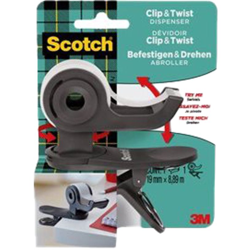 4054596714953-Scotch Clip & Twist - Dévidoir gris avec ruban adhésif Scotch Magic 19 mm x 8,89 m-P_400003350_1-0